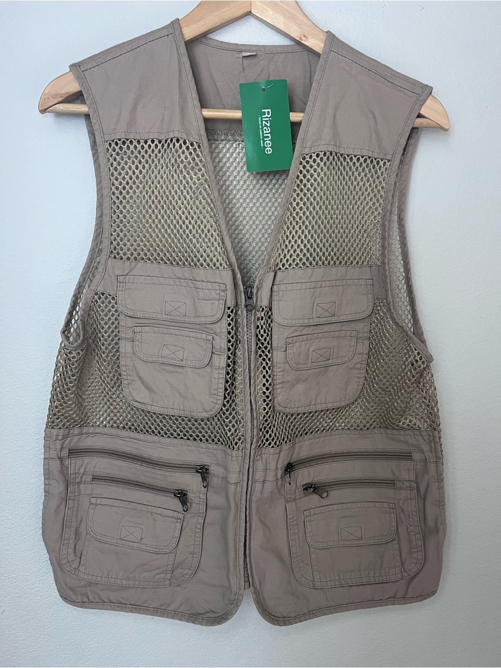 Rizanee Unisex Mesh Breathable Fishing Vest Multi-Pockets Outdoorwear Sz L  NEW